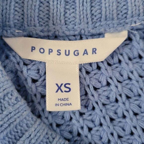 POPSUGAR Button Back Blue Crewneck Sweater - Picture 4 of 14